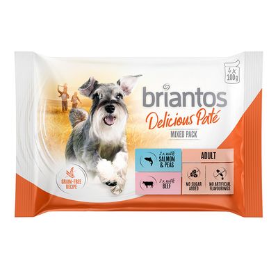 Briantos Fresh Pouch Trial Mix 4 x 100 g Chunks in Gravy (Salmon & Beef)