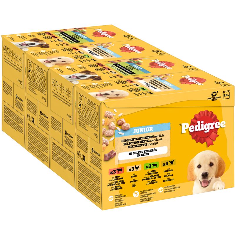 Pedigree Junior Pouch in Jelly Mixed Selection: 4 Varieties (12 x 100g)