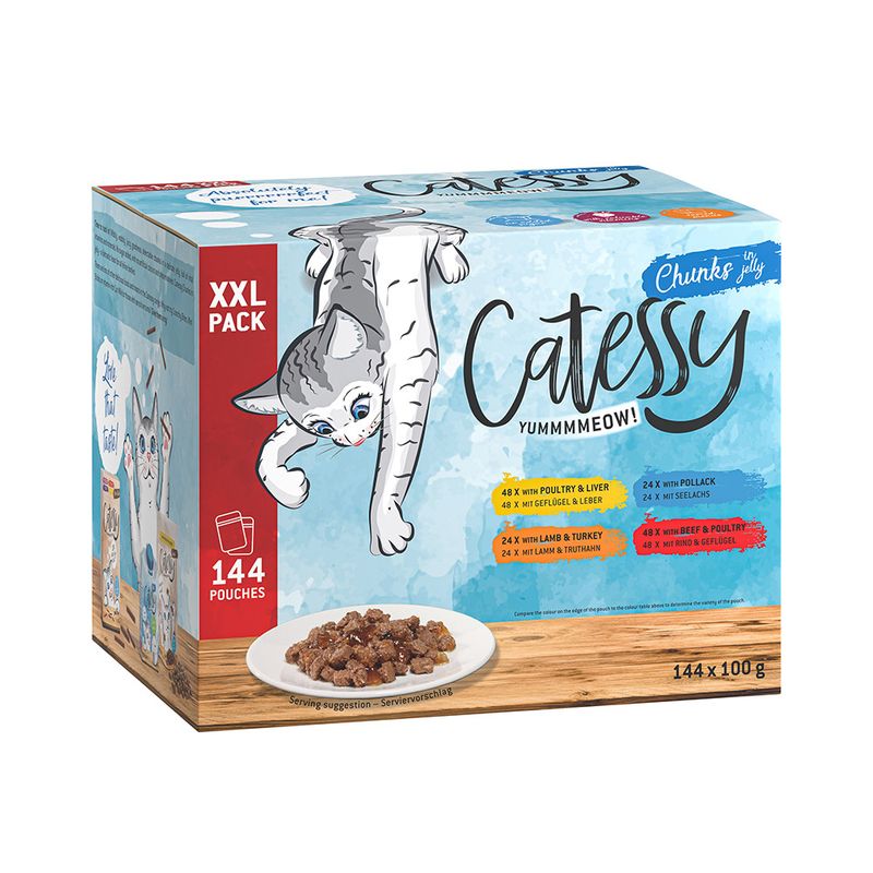 Catessy Pouches XXL Saver Pack 144 x 100g Chunks in Sauce I (4 Varieties)