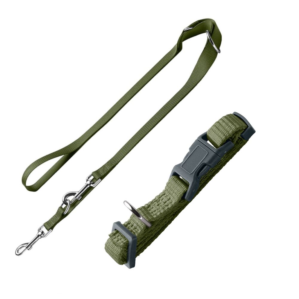 HUNTER Set: London Collar + London Lead – Olive Green Vario Basic Size S + Lead 200cm / 10mm