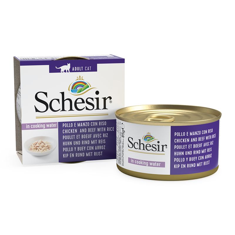 Schesir Natural with Rice 6 x 85g Tuna, Beef Fillet & Rice