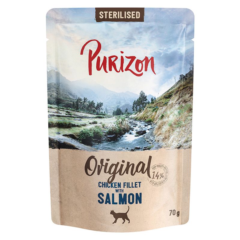 Purizon Adult Grain-Free Sterilised 6 x 70g Chicken Fillet with Salmon