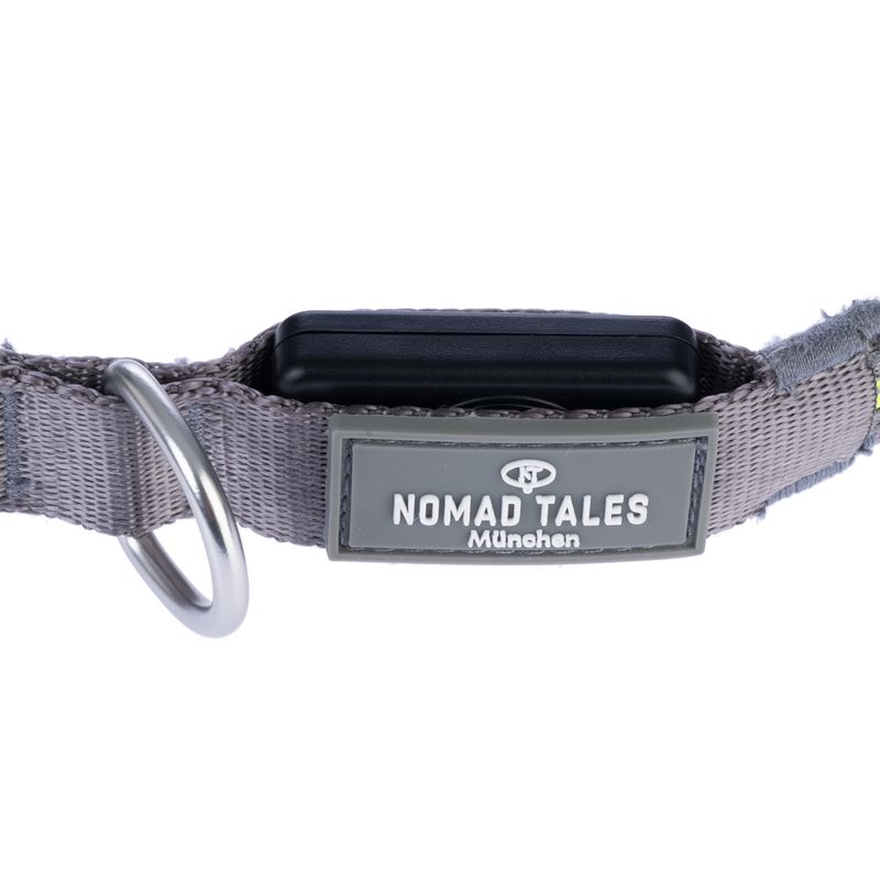 Nomad Tales Spirit USB LED Nylon Collar - Neon Yellow & Grey Size S/M: Neck circumference 35-50cm