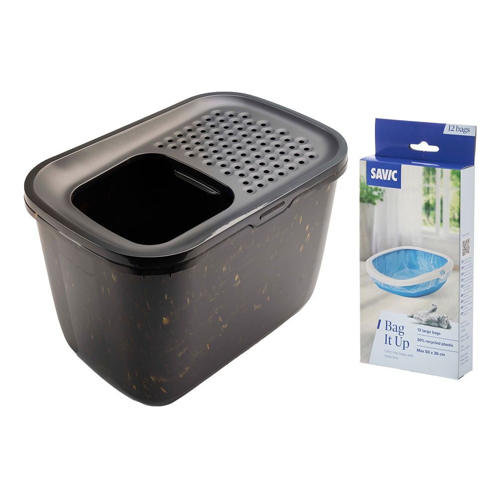 Savic Hop In Marble Cat Litter Tray Black-gold