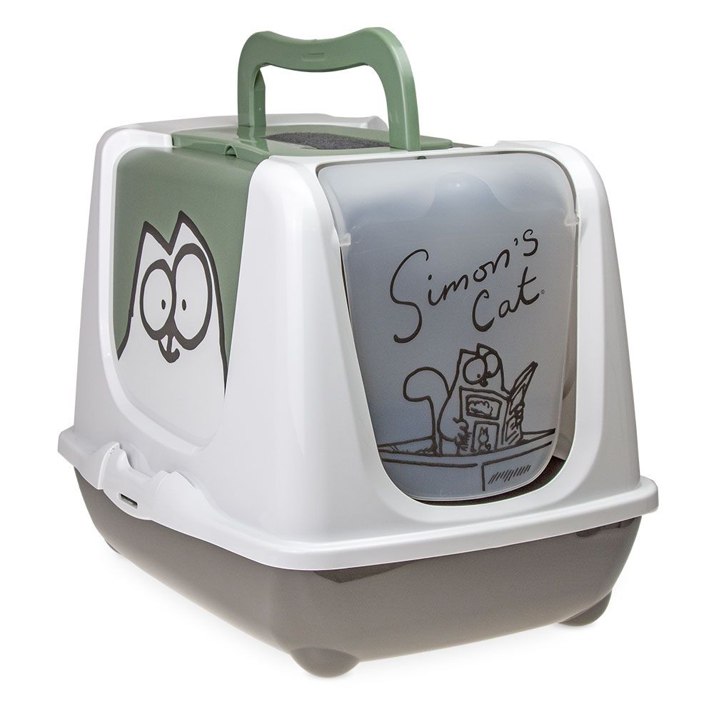 Simon's Cat Hooded Filter Litter Tray Grey/green/white