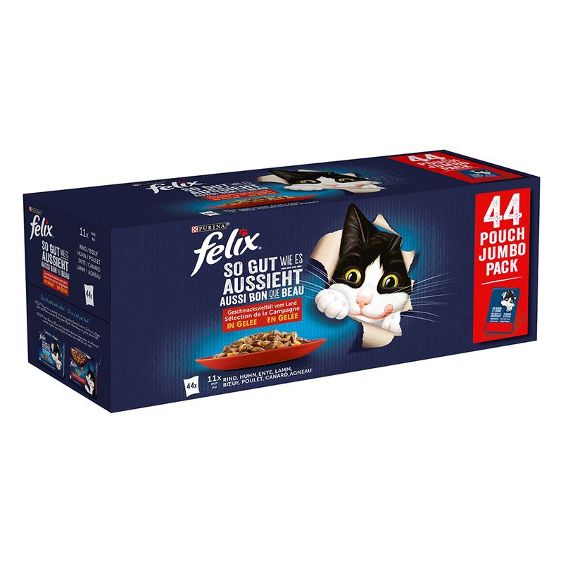 Felix As Good As It Looks Pouches in Jelly - 44 x 85g Chicken, Beef, Tuna & Salmon