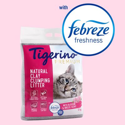Tigerino Premium Cat Litter - Febreze Blossom & Breeze Scent 12kg