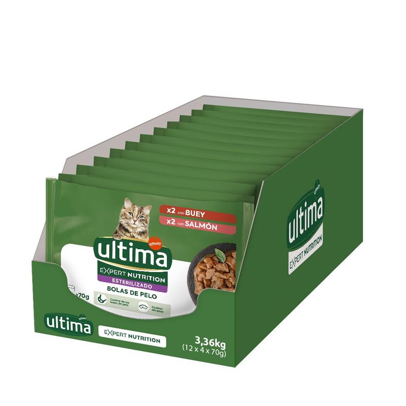 Ultima Cat Expert Nutrition Hairball Beef & Salmon 4 x 70g