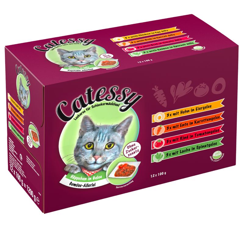 Catessy Chunks in Vegetable or Egg Jelly - Mixed Pack 12 x 100g - 4 Varieties