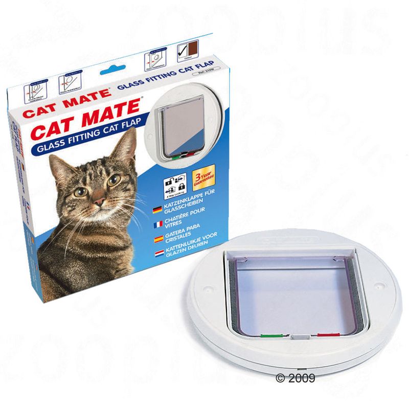 Cat Mate Glass Fitting Cat Flap - 4 Way Lock White