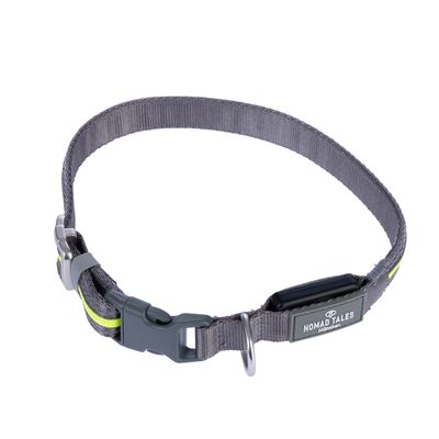 Nomad Tales Spirit USB LED Nylon Collar - Neon Yellow & Grey Size S/M: Neck circumference 35-50cm