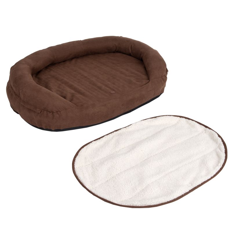 Oval Memory Foam Dog Bed - Brown 100 x 65 x 24 cm (L x W x H)
