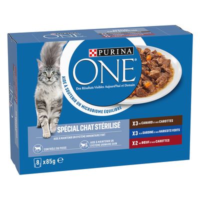 Mixed package PURINA ONE Sterilized cat 8 x 85 g Duck, beef, sardine