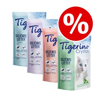 Tigerino Crystals Cat Litter Mixed Trial Pack 4 Varieties: Classic, Flower, Lavender & Aloe Vera (6 x 5l)