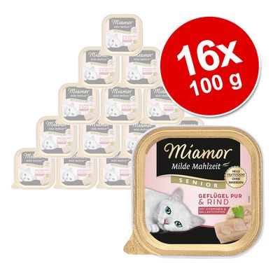 Economy Pack: Miamor Mild Meal Senior 16 x 100 g Pure poultry & beef