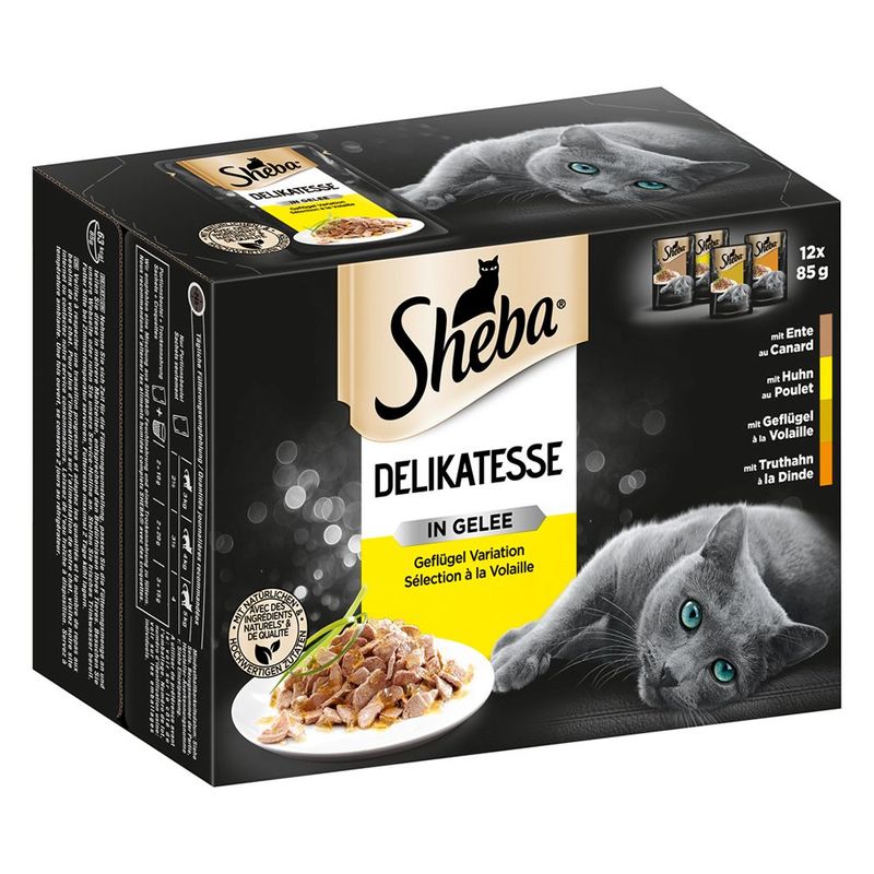 Sheba Pouches Varieties Jumbo Pack 144 x 85g Fine Flakes Poultry Collection in Jelly