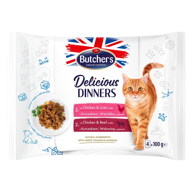 Megapack Butcher's Delicious Dinners 64 x 100g Mix: Chicken & Liver, Chicken & Beef