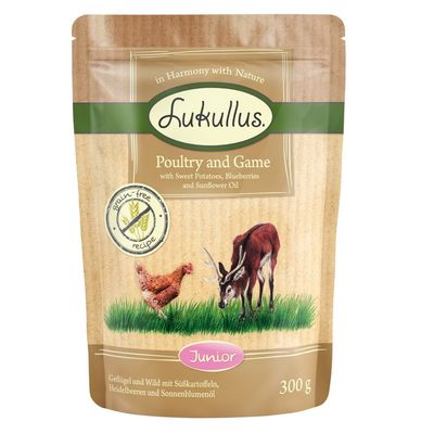 Lukullus Junior Grain-Free Pouches 6 x 300g Poultry & Game
