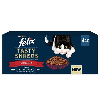 Felix Tasty Shreds Jumbo Pack 44 x 80g Farm Selection