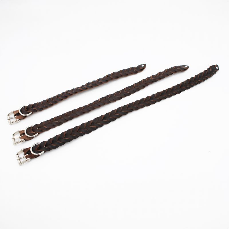 Heim Braided Leather Collar - Brown 28 - 35cm neck circumference, 25mm wide