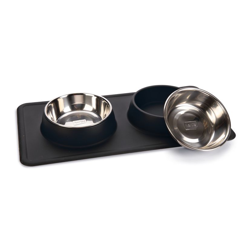Karlie Stainless Steel Silicone Dex Diner Set Dog Bowl 2 x 350ml, 14cm diameter Black