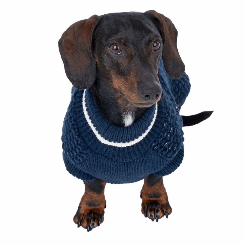 TIAKI Reflective Knit Dog Jumper - Dark Blue approx. 35cm Back Length