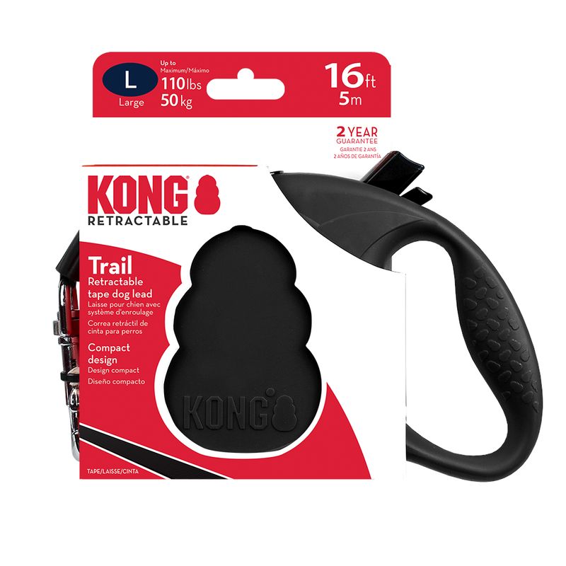 KONG Trail Retractable Leash - Black Size M: up to 30kg, leash length approx. 5m