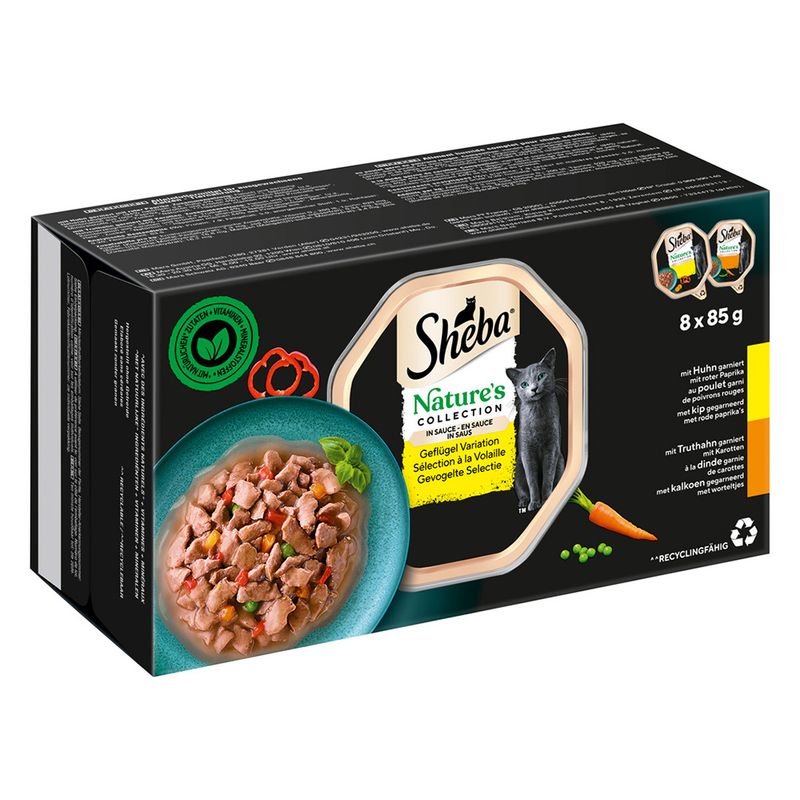 Sheba Nature's Collection in Sauce 32 x 85g Poultry Selection (Chicken with Red Pepper, Turkey with Carrot)
