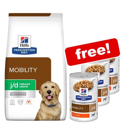 12kg Hill's Prescription Diet Dry Dog Food + 3 x 370g Wet Food Free! * j/d Joint Care - Chicken (12kg) + j/d Chicken (3 x 370g)