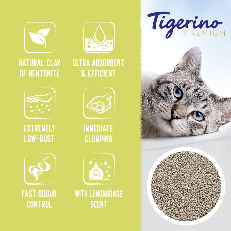 Tigerino Premium Cat Litter – Lemongrass Scented 12kg