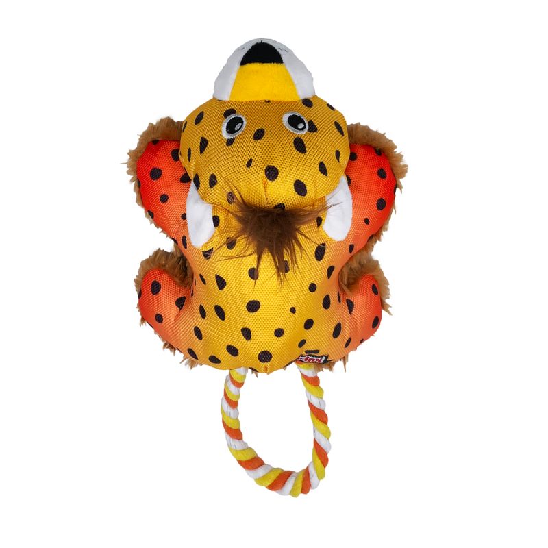 KONG Cozie Tuggz Cheetah Dog Toy Size S/M: approx. 26.7 x 14.6 x 8.9cm (L x W x H)