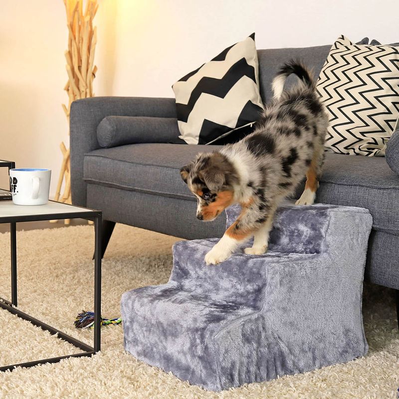 Lionto Pet Staircase with Plush Cover Beige: 46 x 36 x 34cm (L x W x H)