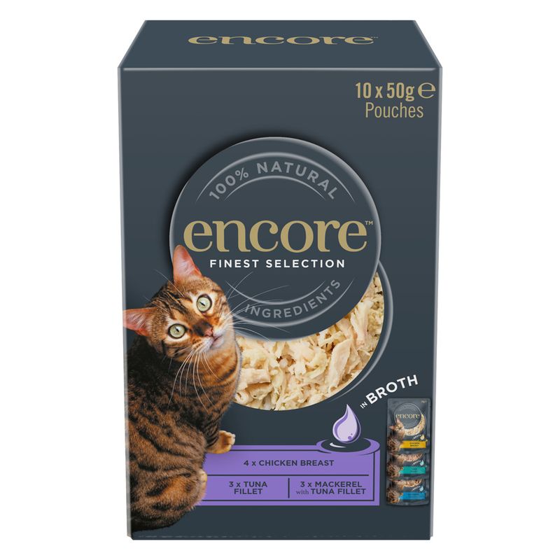 Encore Cat Pouch in Broth 10 x 50g Finest Selection (3 Varieties)