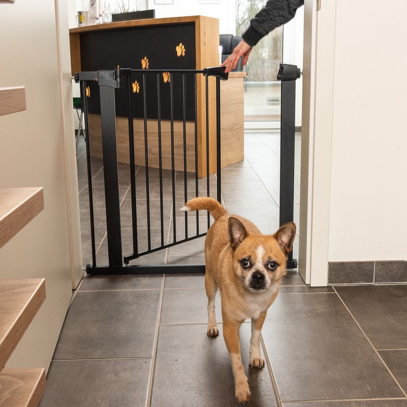 TIAKI Black Dog Gate with 7 cm Extension Height 76 cm, width 75 to 82 cm