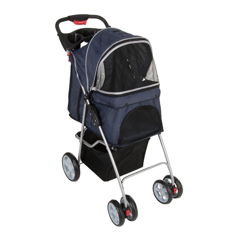 Sporty Pet Stroller for Small Dogs Navy Blue & Grey