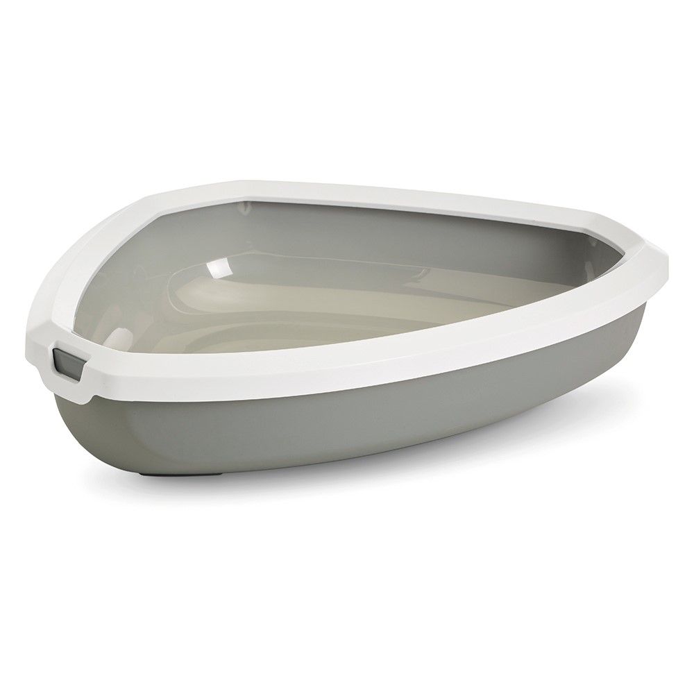 Savic Rincon Corner Litter Tray with Border Grey/White