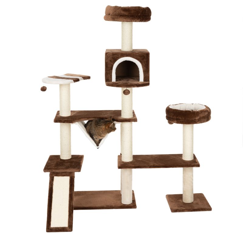 Gingerbread House Cat Tree with Ladder Beige