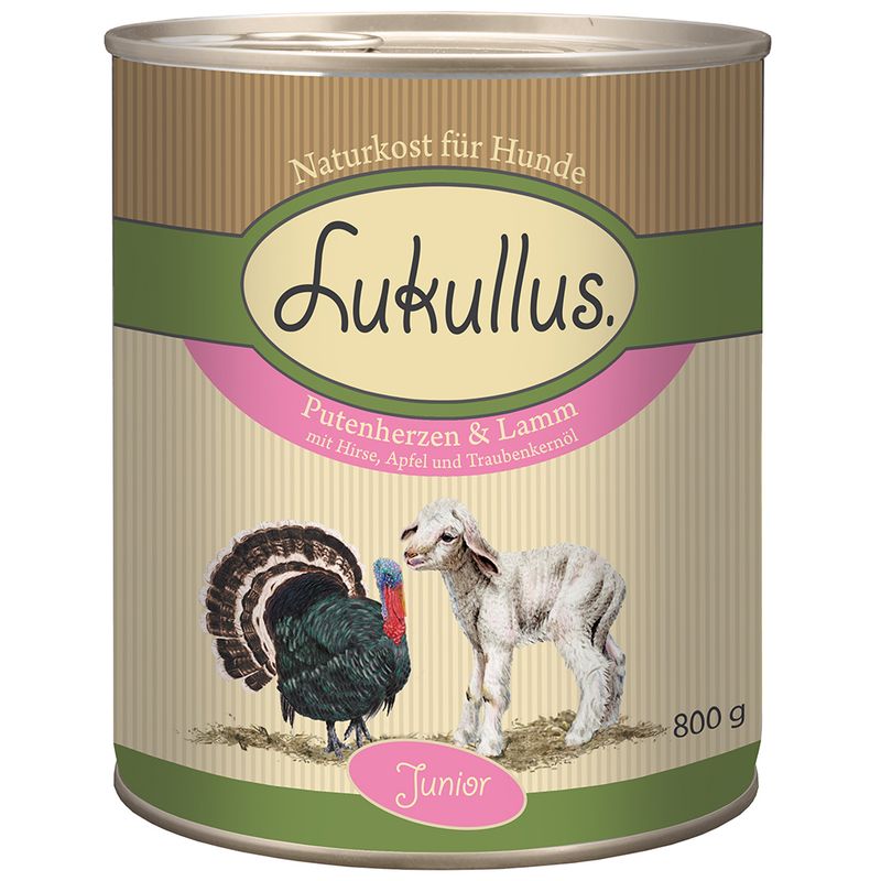 Lukullus Junior Saver Pack 24 x 800g Turkey Hearts & Lamb