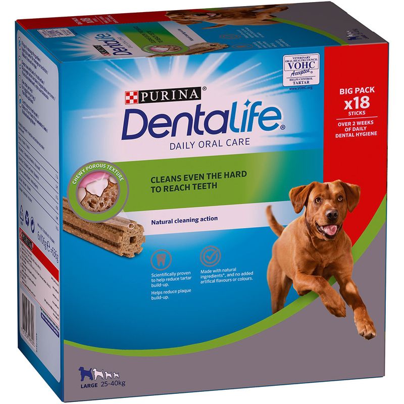 PURINA Dentalife Daily Dental Care Snacks for Large Breed Dogs (25-40kg) 18 Sticks (6 x 106g)