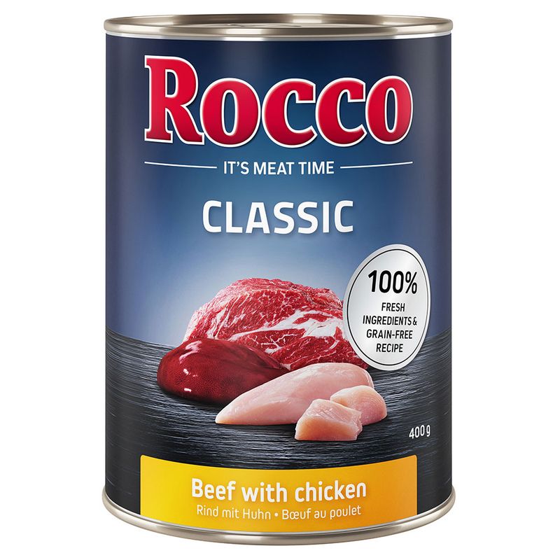 Rocco Classic 6 x 400g Topseller Mix: Pure Beef, Beef/Poultry Hearts, Beef/Chicken