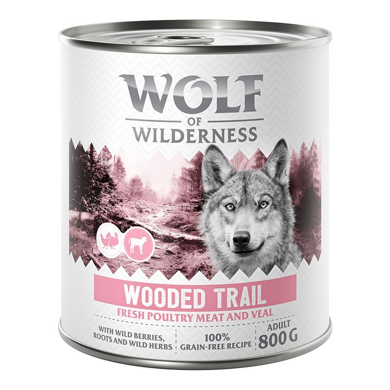 Wolf of Wilderness Adult 6 x 800g - With lots of fresh poultry Mixed Pack: 2x Stony Creek, 2x Sandy Path, 2x Steep Journey