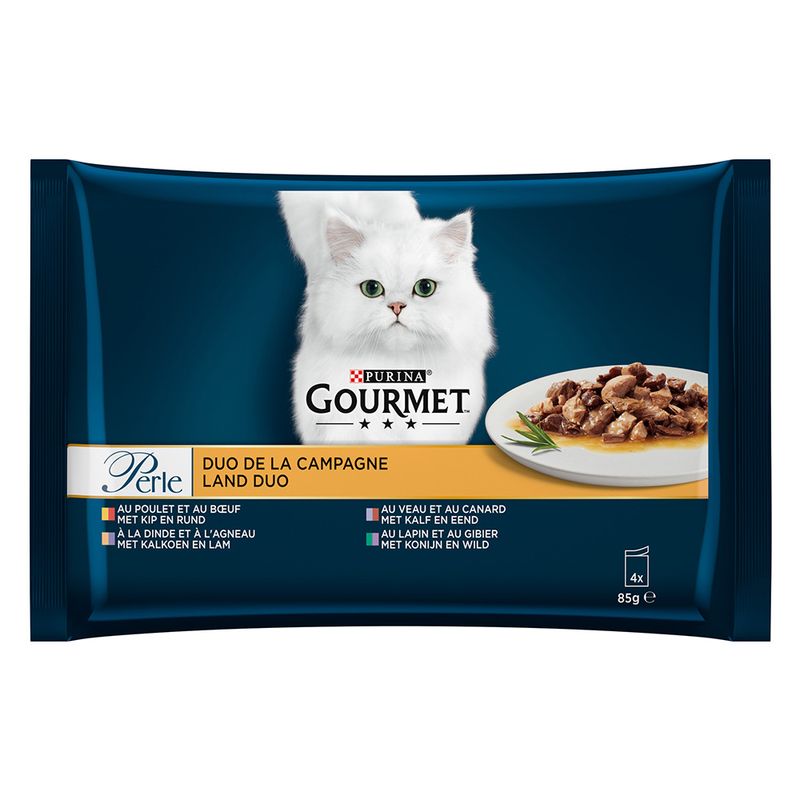 Gourmet Perle Mixed Pack 4 x 85g Turkey, Tuna, Duck & Lamb