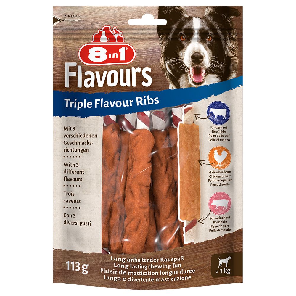 8in1 Triple Flavour Ribs Chew Sticks 6 Sticks