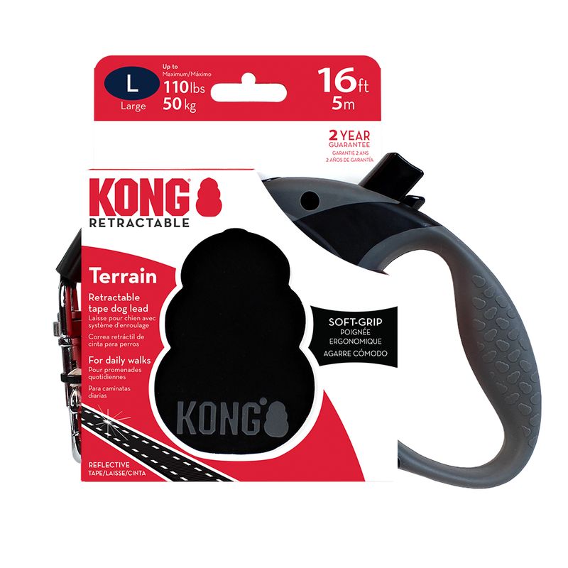 KONG Terrain Retractable Leash Black Size M: up to 30kg, leash length approx. 5m