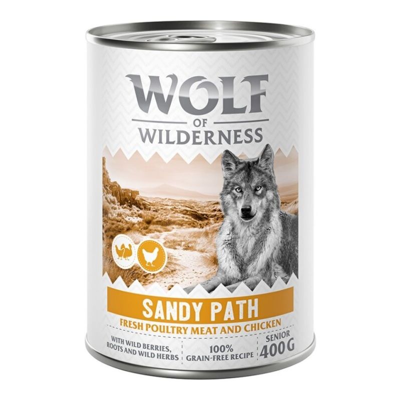Wolf of Wilderness Senior 6 x 400g - With lots of fresh poultry Mixed Pack (2x Sandy Path, 2x Stony Creek, 2x Muddy Routes)