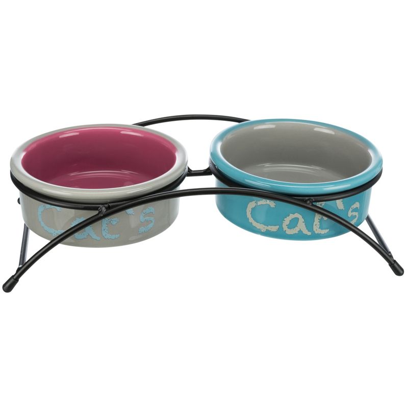 Trixie Eat on Feet Ceramic Bowl Set 2 x 300ml, 12cm diameter (light grey/dusky pink/light blue)
