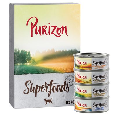 Purizon Superfoods 6 x 70g Mixed Pack (2x Chicken, 2x Tuna, 1x Wild Boar, 1x Game)