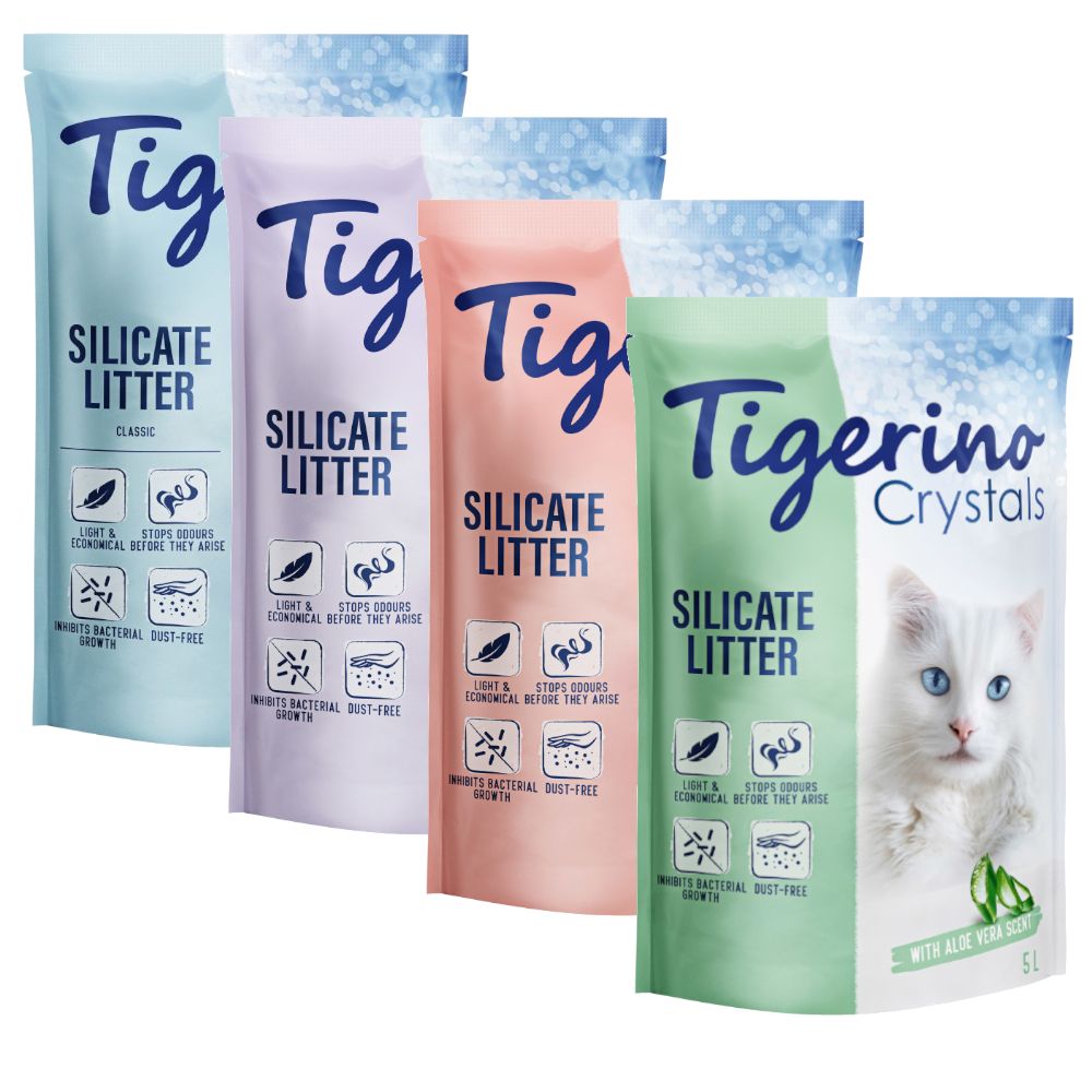 Tigerino Crystals Cat Litter Mixed Trial Pack 4 Varieties: Classic, Flower, Lavender & Aloe Vera (6 x 5l)