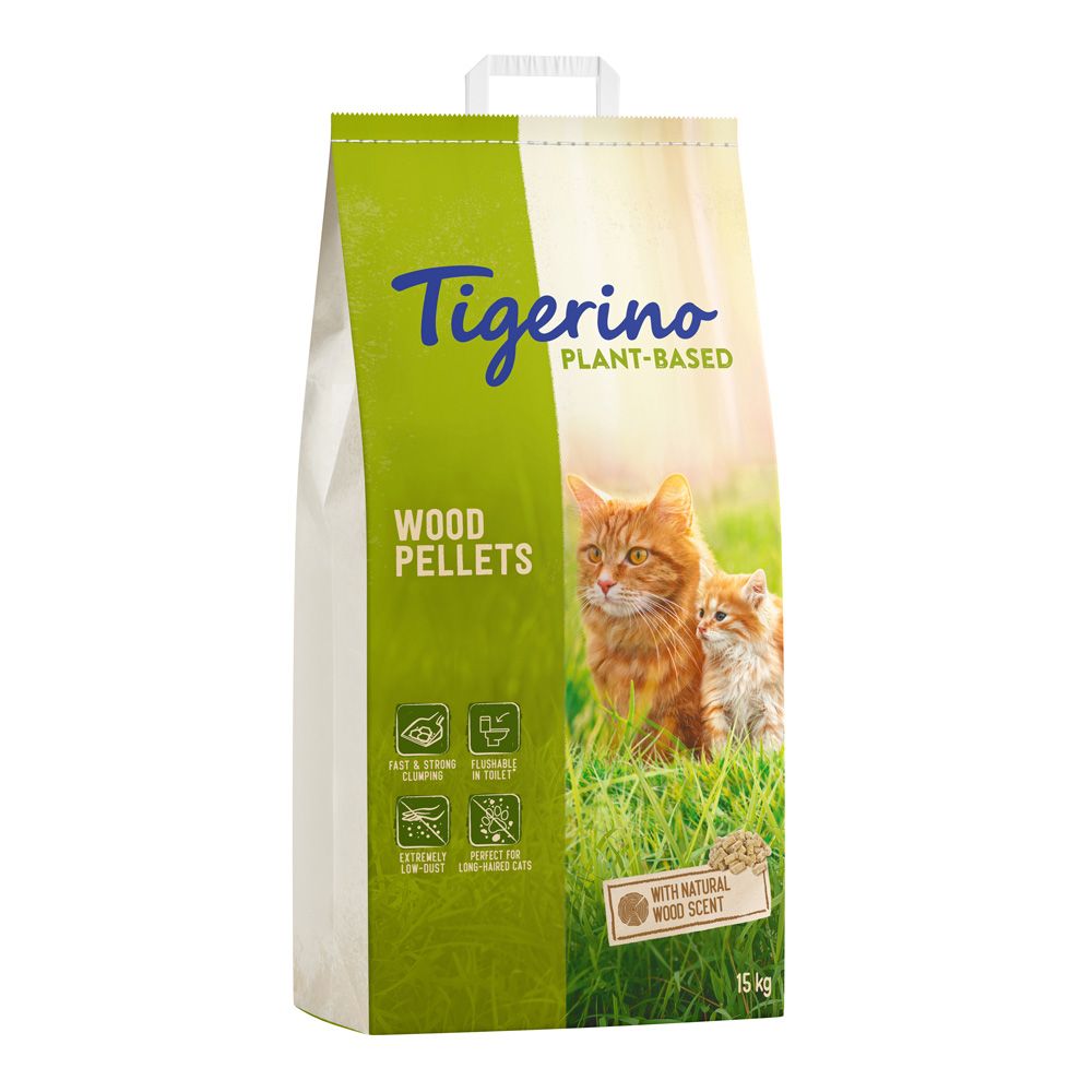 Tigerino Plant-Based Litter Wood Pellets - Natural Wood Scent (Unscented) 8l (4kg)