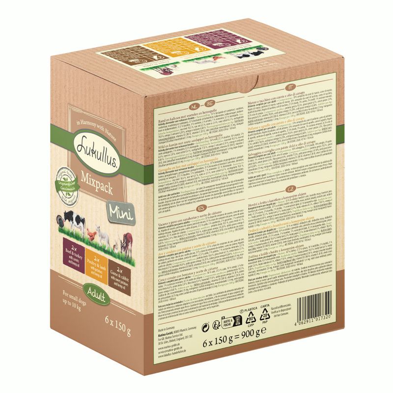Lukullus Natural Adult Mini Grain-free Pouches Mixed Trial Pack 6 x 150g